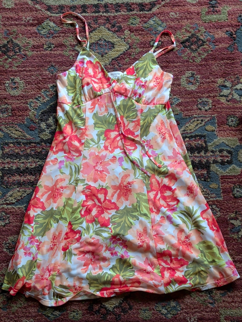 No Comment Floral Pink Green Summer Slip Dress